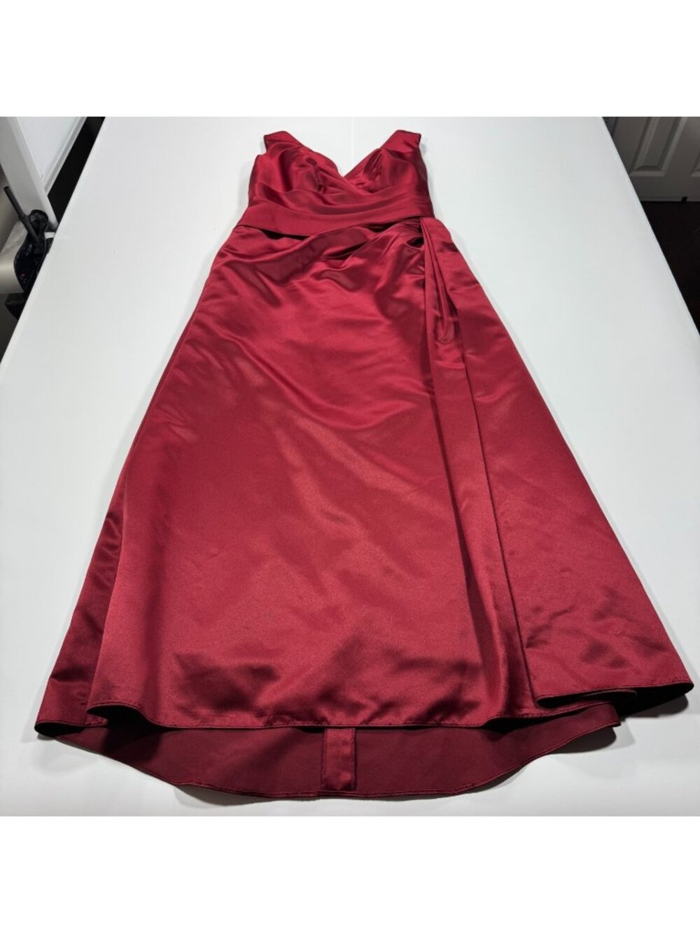 Da Vinci Dress Womens 16 Red Satin Maxi A-Line Wrap Lined Surplice Neck
